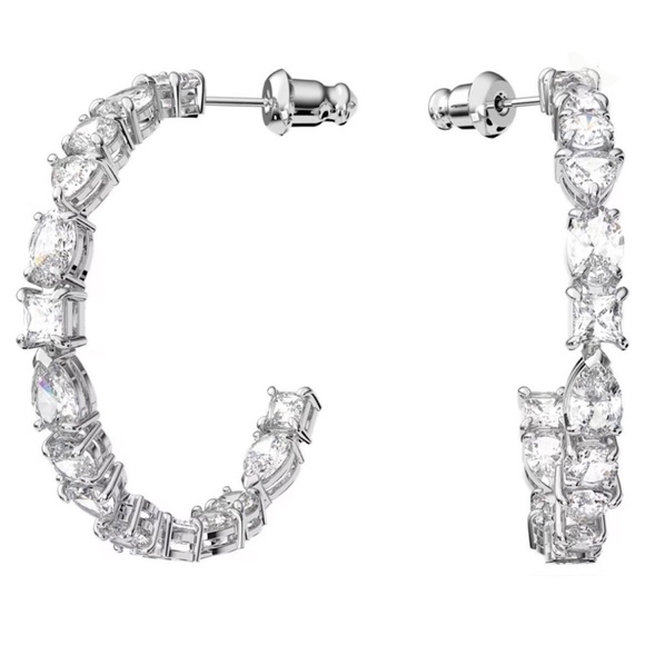 Deluxe Crystal Tennis Mixed Cut Hoop Earrings - Picture 1 of 4